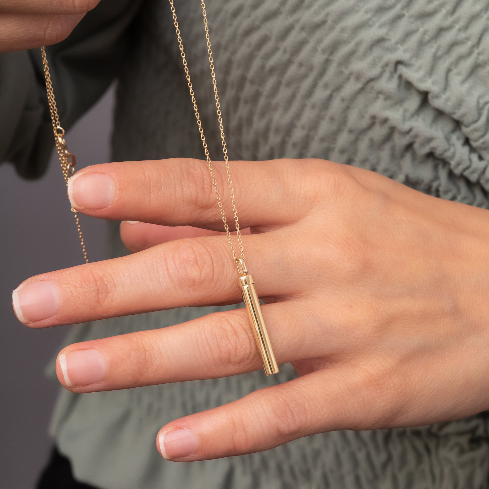 14K 18K Real Gold Personalized Urn Bar Ashes Cylinder Necklace - Etsy
