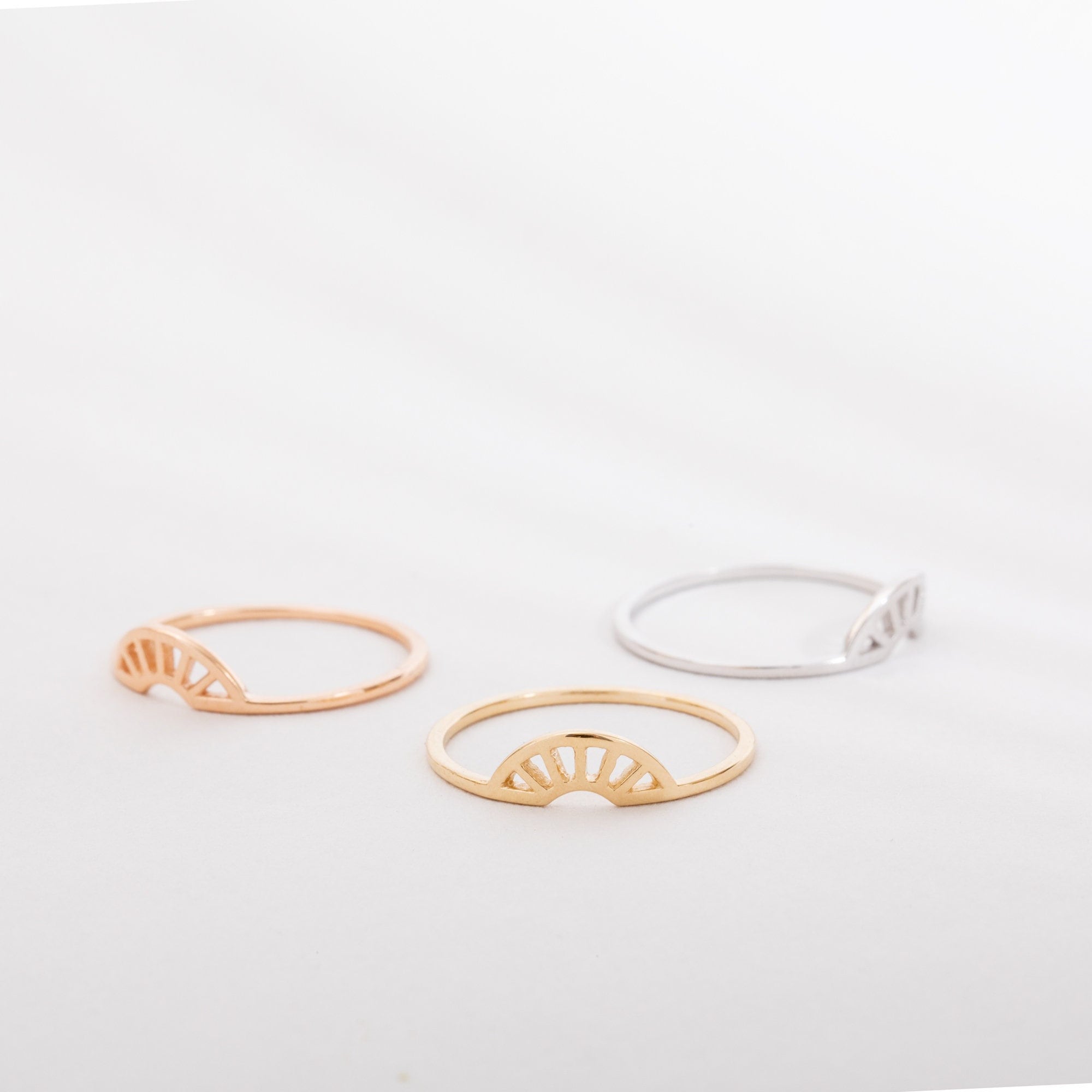 Dainty 14K Solid Gold Sunshine Ring, Sunburst Stacking Ring - Etsy