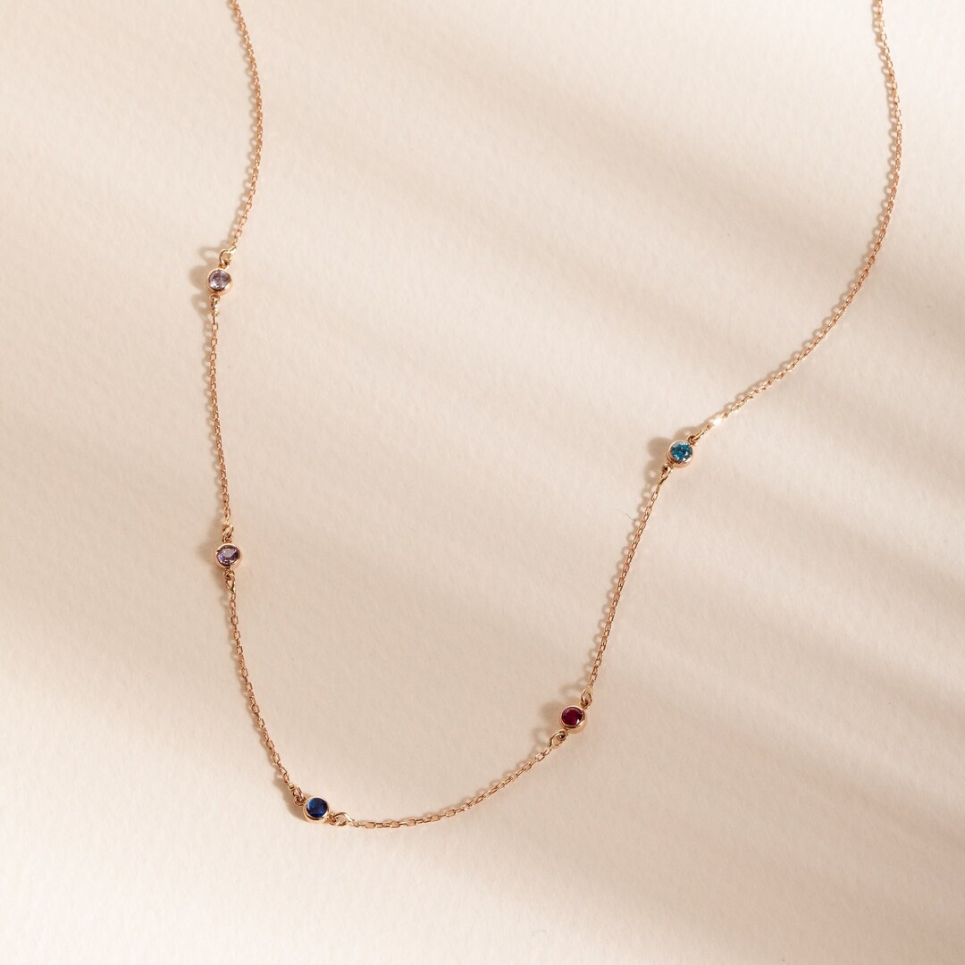Family Birthstone Necklace Multiple Birthstones Jewelry Personalized