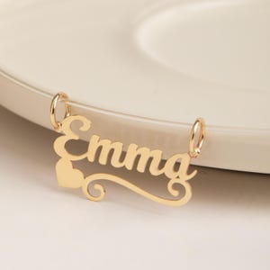14K 18K Real Gold Nameplate Pendant, Custom Name Charm, Personalized Woman Name Pendant, Solid Gold Tiny Heart Jewelry, Perfect Gift for Her