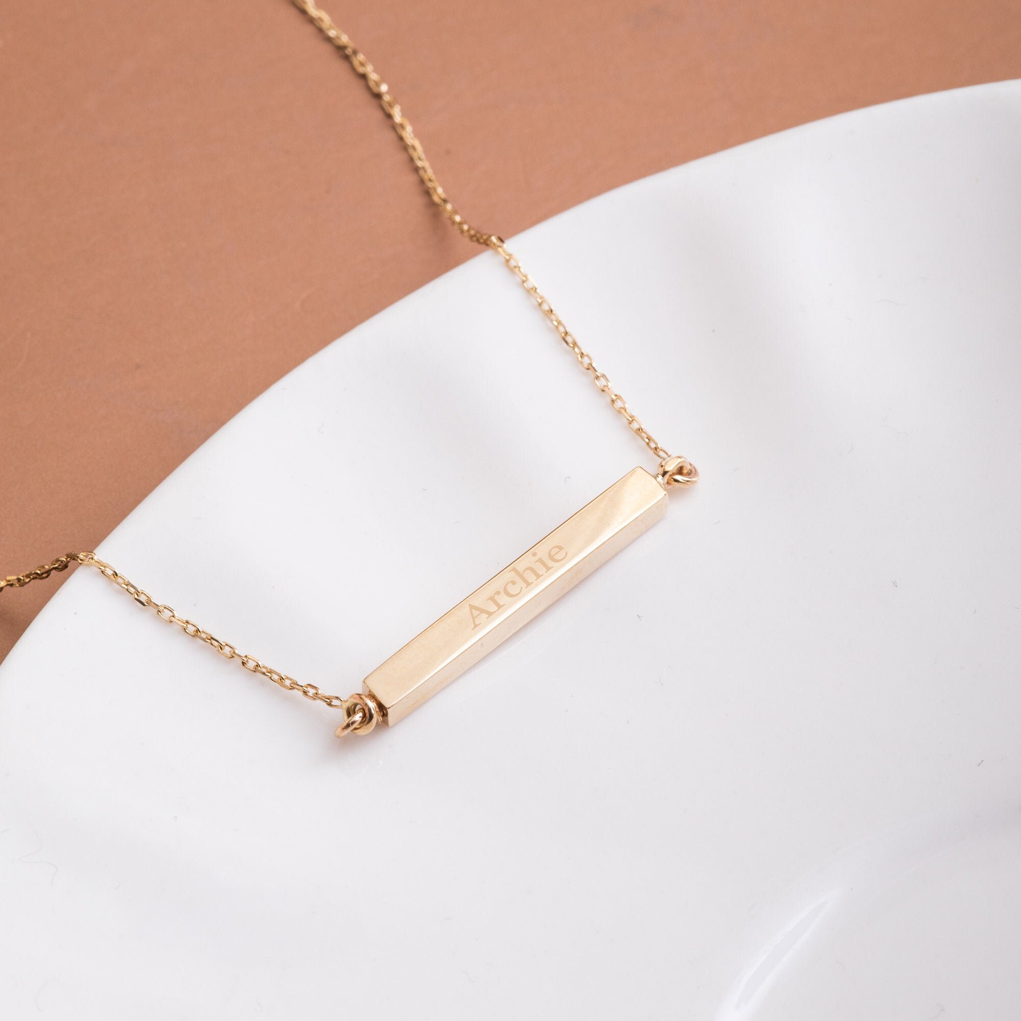 Personalized Horizontal Bar Cremation Necklace 14K 18K Real