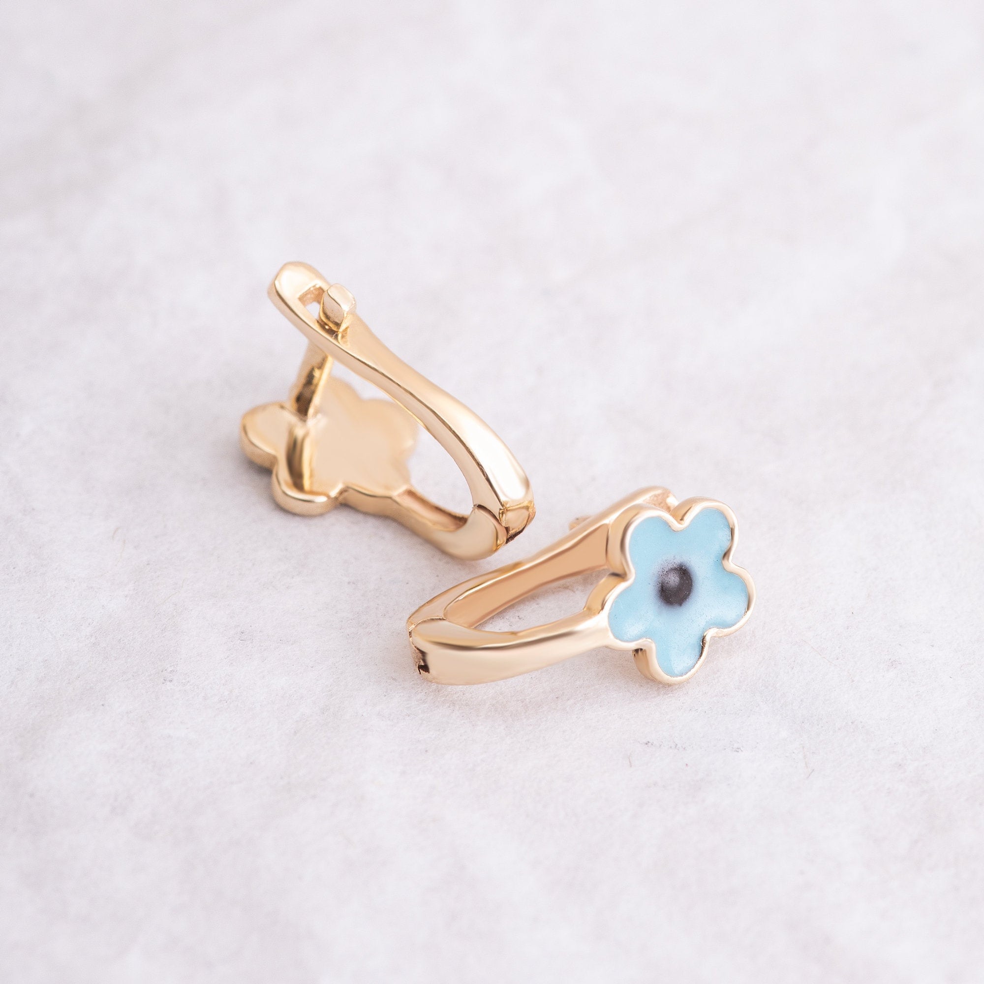 14K 18K Real Gold Flower Enamel Earrings, Multicoloured Blossom Earrings For Girls, Solid Gold Enamel Earring is a Perfect Gift for Toddlers