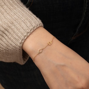 Custom Hebrew Letter & Hamsa Charm Bracelet, 14K Solid Gold Fatima Hand Jewelry, Personalized Gift for Bat Mitzvah, Hanukkah and More