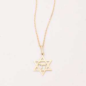 Pingente de Estrela de Davi com Símbolo Hebraico Chai - Colar de Ouro 14K/18K, Joia Judaica, Presente de Hanukkah e Bar Mitzvah para Ela/Ele