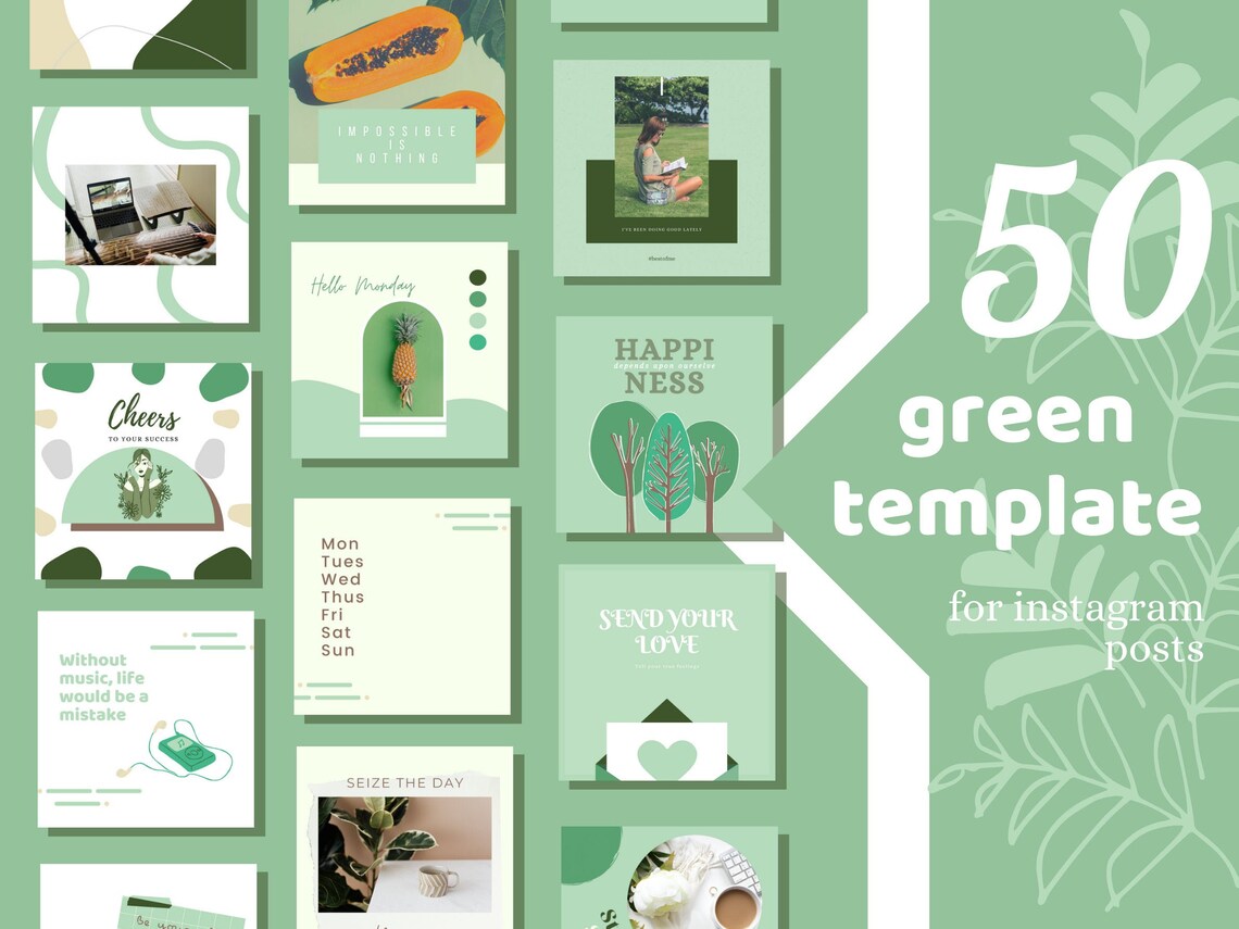 50 Green Templates for Instagram Canva Templates Green | Etsy