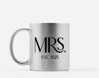 Taza plateada metálica MRS. Est. 2025 - Regalo para despedida de soltera
