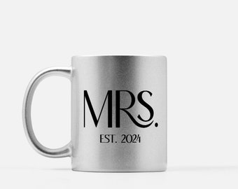 Taza plateada metálica MRS. Est. 2024 - Regalo para despedida de soltera