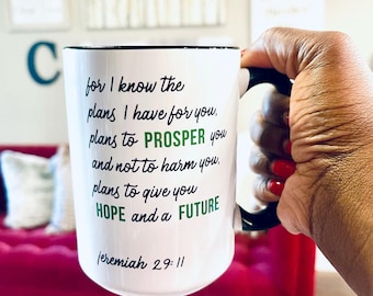 Taza Jeremías 29:11 - Copa inspiradora de versículos bíblicos - Planes para prosperarte - Taza de las Escrituras de esperanza y futuro - Regalo para cristianos, pastor juvenil