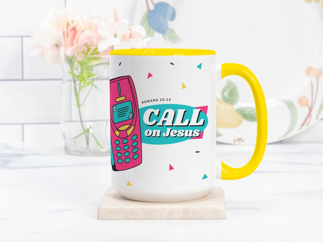 Retro Call on Jesus Mug Deluxe 15 Oz. (yellow + White) - Etsy