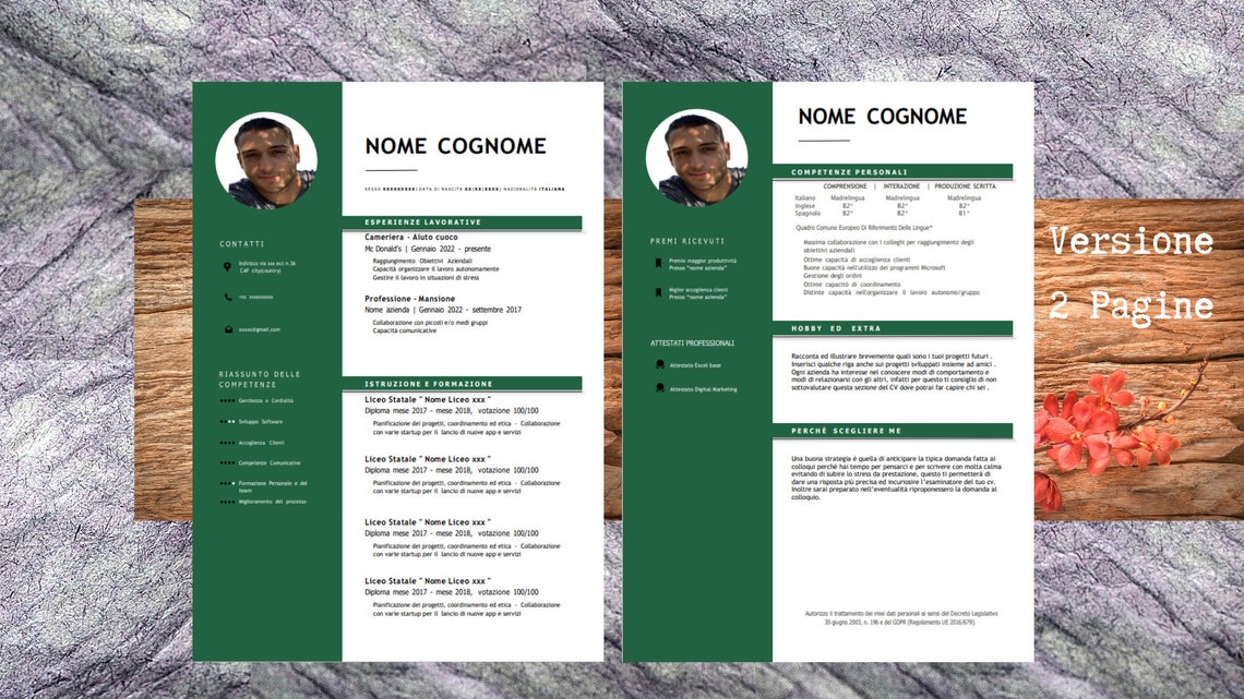 Curriculum Vitae Template ITALIAN Word and Convertible - Etsy