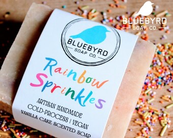 RAINBOW SPRINKLES | Vanilla Cake Handmade Soap Bars W/ Real Rainbow Sprinkles, Confetti Cake Birthday Soap Bar, Cupcake Soap Bars