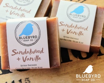 Sandalwood + Vanilla Handcrafted Cold Process Soap Bar - Warm Vanilla Soap w/ Sexy Sandalwood , Vegan Bar Soap Made with Plant Based Oils