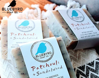 PATCHOULI + SANDALWOOD Exfoliating Scented Oatmeal Soap Bar : Handcrafted Natural Scrub Soap Bar Made with Real Oatmeal and Essential Oils