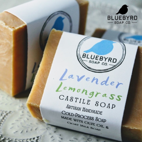 PURE CASTILE SOAP | Lavender + Lemongrass Natural Castile Bars Soap | Hypoallergenic Sensitive Skin Soap | Olive Oil Bar Soap for Dry Skin
