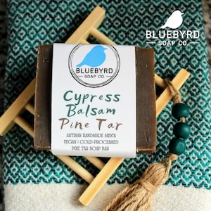 CYPRESS BALSAM Pine Tar Soap Natural Bug Repel | Handmade Mens Natural Pine Soap for Eczema, Psoriasis, Dry Skin, Insect Repellant, Dandruff
