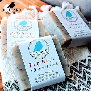 PATCHOULI + SANDALWOOD Exfoliating Scented Oatmeal Soap Bar : Handcrafted Natural Scrub Soap Bar Made with Real Oatmeal and Essential Oils