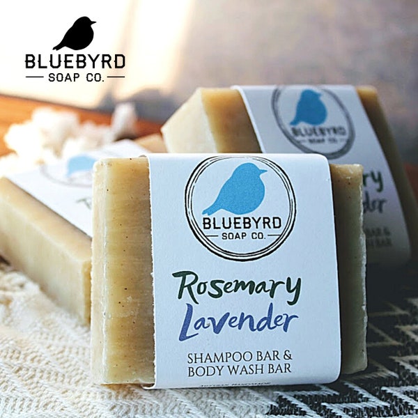 Rosemary Lavender Shampoo Bar & Body Wash Bar: 100% All Natural Moisturizing Shampoo Bars Made with Plant Based Oils and Essential Oils