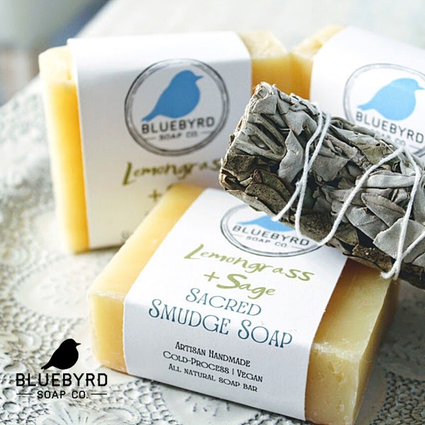 SACRED SMUDGE SOAP : 100% All Natural Organic Sage Bar Soap w/ Lemongrass & White Sage | Smudging Soap Bar, Smokeless Sage, Lemongrass Soap