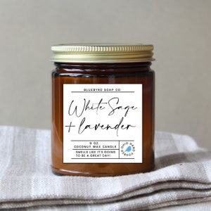 SAGE + LAVENDER CANDLE Jar | Aromatherapy Candles | Hand Poured, Handmade, Small Batch, Coconut Wax Candle |  Lavender Candle | Pure Candles