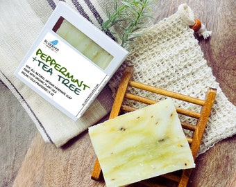 PEPPERMINT TEA TREE Soap | Essential Oil Soap | Cold Processed Handmade Soap Bars | Vegan Soap | Natural Soap | Artisan Exfoliating Soap