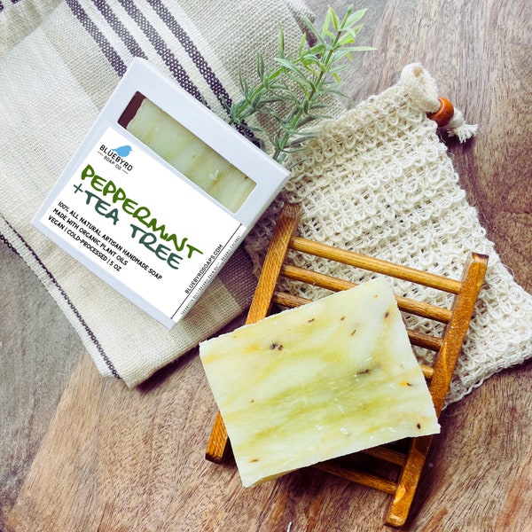 PEPPERMINT TEA TREE Soap | Essential Oil Soap | Cold Processed Handmade Soap Bars | Vegan Soap | Natural Soap | Artisan Exfoliating Soap