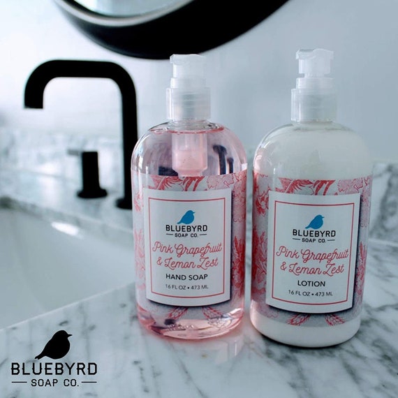 HAND SOAP LOTION set of 2 Pink Grapefruit Lemon Zest Kitchen