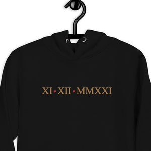 Custom Embroidered Anniversary Date | Roman Numeral Personalized Date and Initial | Valentine&#39;s Gift Idea | Couples Matching Hoodie