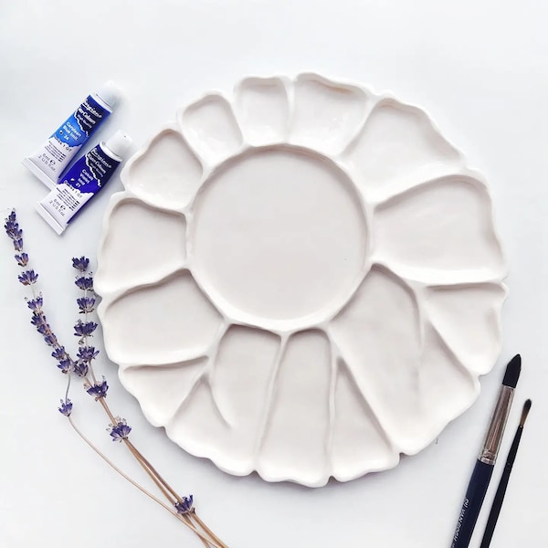 Watercolor ceramic palette lily pad white for paint