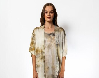 Plant dyed silk duster jacket - algae