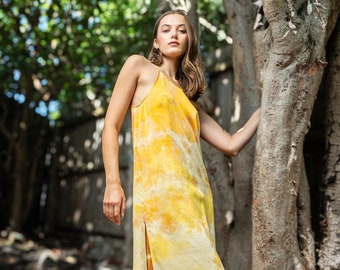 Plant dyed silk slip dress - meadow