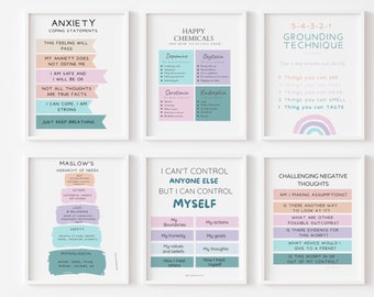 Therapy bundle set of 6 posters, therapy office decor, social psychology, mental health posters, psychologist office therapist office decor