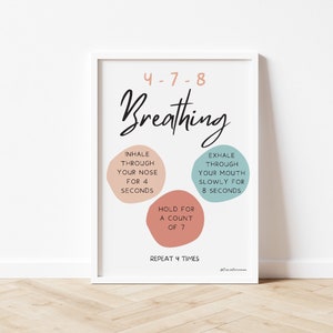 Breathing technique poster, deep breathing print, therapy office decor, social psychology, calm down poster, mindfulness print
