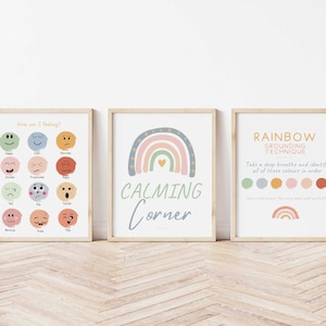 Set von 3 beruhigenden Eckpostern, Calm down Corner Poster, Social Emotional Learning Poster, Therapie Büro Dekor, Feeling Poster