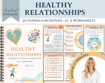Healthy relationships workbook, teen mental health, safe relationships, abuse, psychologist resources, relationship book, break up,self crae