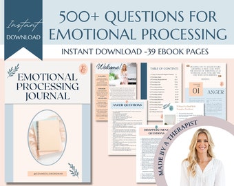 500+ Thought provoking questions to help process your emotions, feelings journal, therapy worksheet, mental health workbook, emotions sheets