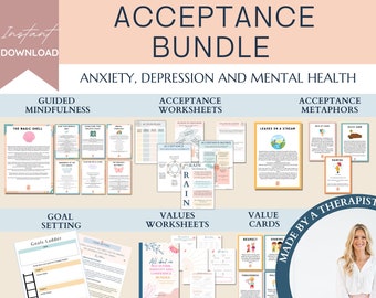 Accepting and committing therapy mega bundle worksheets, mental health worksheet, social psychology, radical acceptance, mindfulness living