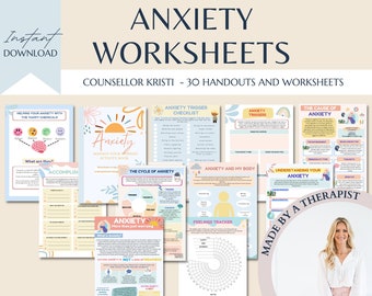 Anxiety bundle, anxiety worksheets, therapy tools, therapy worksheets, anxiety journal, therapy office decor, social psychology, DBT, CBT
