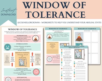 Window of tolerance worksheet, trauma therapy, DBT, therapy office decor, therapy worksheet, therapy tools, social emotional learning,