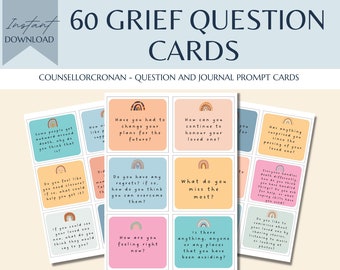 Grief and loss question and affirmation cards for kids and teens, therapy resources, mental health bereavement, conversation cards, icebreak