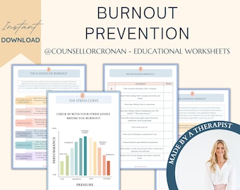 Burnout and Prevention Resource Pack, Stress worksheets, self-care, therapy worksheets, self-help, mental health planner, anxiety journal