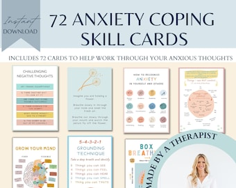 Carte mémoire sur les compétences d'adaptation à l'anxiété, feuille de travail thérapeutique, soulagement de l'anxiété, cartes de stratégie d'adaptation, ressources psychologiques, décoration de bureau pour thérapie, social