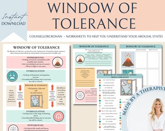 Window of tolerance worksheet, trauma therapy, DBT, therapy office decor, therapy worksheet, therapy tools, social emotional learning,