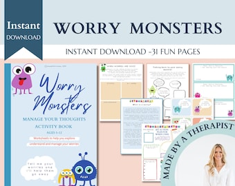 Libro di attività Worry Monster, gestione delle preoccupazioni, sollievo dall'ansia, zone di regolazione, autoregolamentazione, emozioni, sentimenti, strumenti psicologici