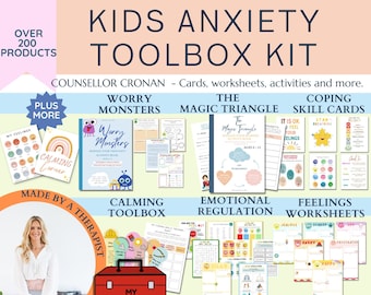 50% Rabatt auf Kinder-Angst-Toolbox-Bundle, Therapiepaket, Beruhigungstechniken, Techniken zur Erdung, Angst-Arbeitsblätter, SEL
