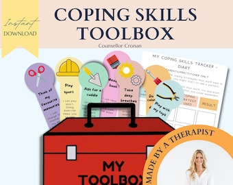 Coping skills tool box, feelings poster, calming down corner, social emotional learning, therapist office decor, zones of regulation