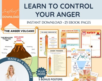 El libro de trabajo del ciclo de la ira, el diario de la ira, el iceberg de la ira, el manejo de la ira, la decoración de la oficina de terapia, el aprendizaje socioemocional, el asesoramiento