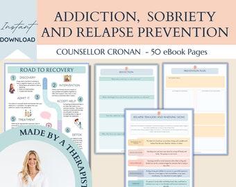Sobriety Worksheets, therapy workbook, Recovery, Addiction, Sober Life, therapy office decor, therapist tools, Relapse Prevention Plan,