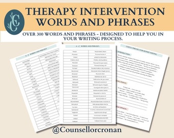 Therapist words and phrases report writing, case manager notes, Verbiage for Notes, therapy tools, therapy forms, therapy worksheets, cbt