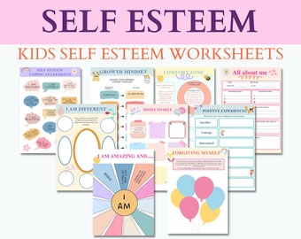 therapy worksheets etsy Self esteem worksheets, teen mental health, confidence builder, therapy journal, self love, therapy tools, social emotional learning, CBT