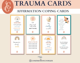 Trauma affirmation coping statement cards, suffering healing cards, EMDR, DBT, CBT, therapy resources, anxiety tools, coping skills office